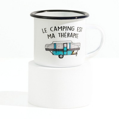 Tasse en émail ''Le camping est ma thérapie''